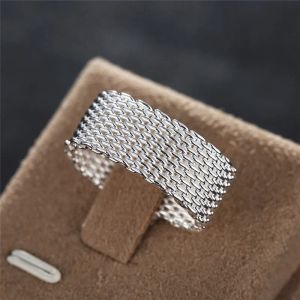 Band fingerring med silver mesh vävd struktur design unisex bröllop smycken för älskare storlek 610 silverplätering par ring