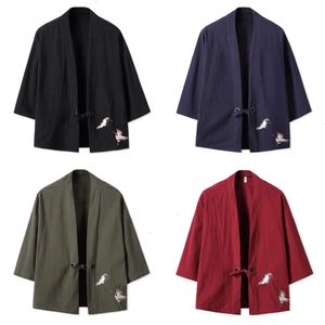 Jackets Men's Kimono Cardigan Japanese Style Samurai Haori Clothing Crane Embroidery Traditional Vintage Yukata Asian Clothes Men 221121