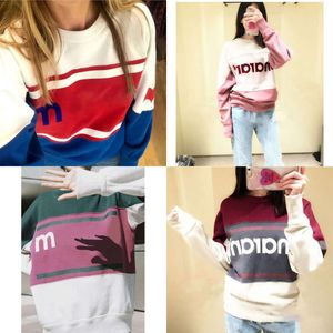 Color Contrast Women Sweatshirt Flock Print Long Sleeve Oneck Casual Wild Lady Pullover Tops 201204