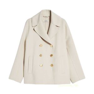 Kadınlar Ceket Kaşmir Palto Lüks Ceket Maxmaras Sonbahar ve Kış için Yeni Kadın Giysileri Yeni Beyaz Büyük Yakası Çift Göğüslü Yün Ceket