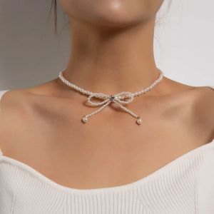 Necklaces Artificial Pearls Necklace Tassels Style Bowknot Pendant Neck Chain Trend Clavicular Chains Elegant Choker Y2K Jewellery