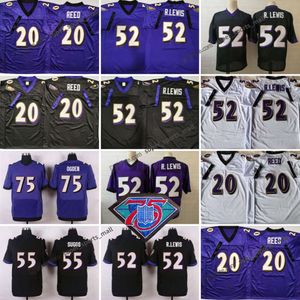 Throwback Football 52 Ray Lewis 2004 Football Jerseys 75 Jonathan Ogden 20 Ed Reed 55 Suggs Stitched Jersey Men S-XXXL