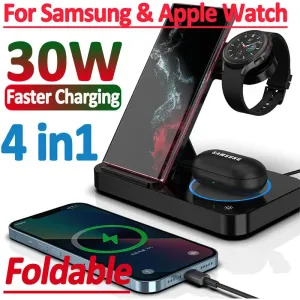 Ładowarki 4 w 1 30W bezprzewodowej ładowarki dla iPhone'a 15 14 13 12 Apple Watch Samsung Watch 5 6 IWatch AirPods Pro Fast Charging Station