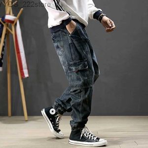 Women's Jeans Street Fashion Mens Jeans Vintage Blue Print Designer Large Pocket Casual Goods Pants Hombre Hip Hop Jogging Mens Loose Tear Jeans yq240423