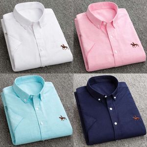 Colar de manga curta de verão colar regular fit oxford tecido 100% algodão excelente e confortável negócios homens casuais camisas 220322