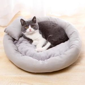 Mats nova cama de gato de conforto macio para gatos Cama de animais de estimação quente de cachorro pequeno com travesseiro de cachorro canil sofá kitten caverna almofada de gato quente acessórios