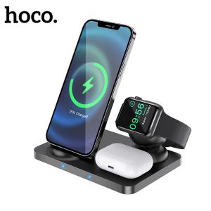 Chargers Hoco 3 In1 trådlös laddare 15W Fast Charging Station för iPhone 12 Pro Max Wireless Charging Dock Stand för AirPods Pro IWatch