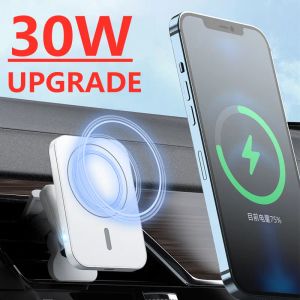 Chargers 30W Carregador de ar sem fio de carros Magnético Suporte para ventilação de ar para MacSafe iPhone 12 13 Pro Max Mini Fast Car Charging Station Phone Stand Stand