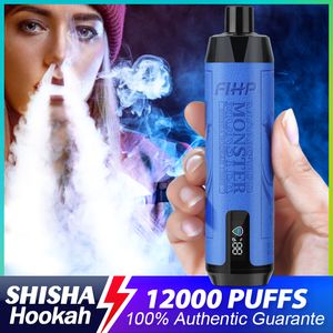 Oryginalny FIHP Monster Shisha Hookah Puff 12000 150000 10000 9000 Vapes Djeżdżysty Puff 12k 15k 10k 9k Vapers ładowalne bateria bateria bateryjna wyświetlacza puchy Vape