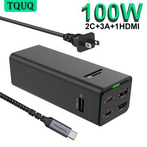 HUBS TQUQ 100W GAN USB C Charger Type C HUB 4K HDMICIPATIBLE DOCK ADAPTER لمحول SWIDE SAMSUNG SAMSUNG MACBOOK HP المحمول