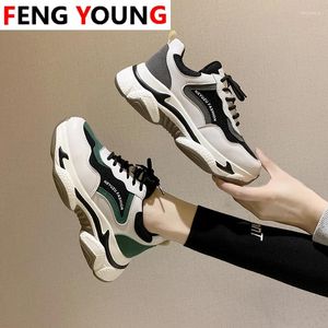 Fitness Shoes 2024 Mulher da moda coreana da primavera 5cm Brand Women Platform Sneaky Sneakers Mixed Colors Lace Up Casual