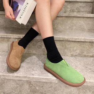 Casual Shoes Sweet Preppy Style Women's Round Toe Cow Suede Flats Mary Janes Comfortable Loafers Flat Heels Candy Colors