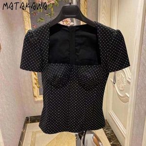 Women's T Shirts Matakawa Sweet Polka Dot Shirt For Women Square Neck Korean Fashion Sprng Summer Ropa De Mujer Black Vintage Short Tees