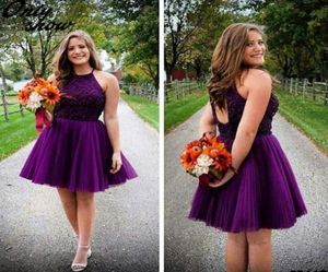 Pretty Purple Beaded Crystal Tulle Homecoming Dresses Sexy Beads Sequins Hollow Back Plus Size A Line Mini Short Prom Party Gowns 2610311