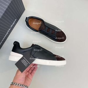 Zegna Designer Casual Shoes Triple Stitch Low Top Sneaker Stripes Social Wedding Party Качество кожаная обувь Zegnas логотип KK 48