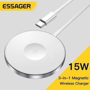 Ladegeräte Essager Magnetische Induktion Wireless Qi Ladegerät 3 in 1 Telefon Schneller Ladestand für iPhone14 Airpods Pro Apple Watch iOS MacSafe