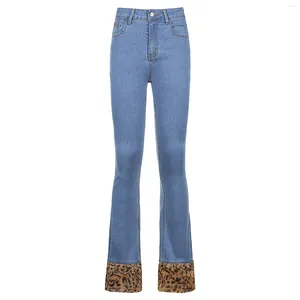 Frauen Jeans Frauen Harajuku Leopard Print Denim Flared Hosen Glockenboden Lange Hosen Y2K Streetwear 2000er ästhetische japanische Mode