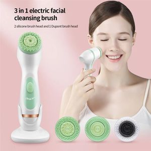 Ckeyin Silicon 3 in 1 Elektrische Ultraschall -Gesichtsreiniger Akne Pore Blackhead Tiefe Reinigungsbürste Schönheit Hautpflegewerkzeuge 240419