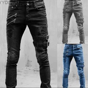 Kvinnors jeans vår/sommar casual byxor 4-färg tätt elastiska jeans motorcykel herrar fasta färg jeans gata herrkläder yq240423