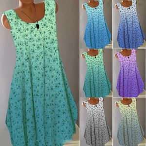 Summer Trend Womens Fashion Round Neck Floral Gradient Sleeveless Vest Dress