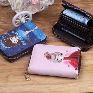 Holders New Fashion Printed Women Card Bag PU Leather Wallet Cartoon Girl Mini Zipper Clutch Bag Business Card Case Credit Card Holder