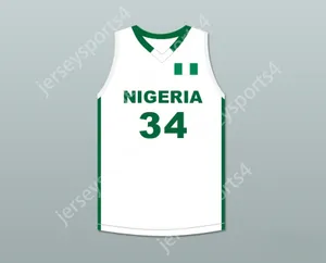 カスタム任意の名前番号メンズユース/キッズgiannis antetokounmpo 34ナイジェリアホワイトバスケットボールジャージートップステッチS-6xl