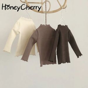 Toppar honungcherry hösten ny baby bomull långsignerad t -shirt små flickor kläder flickor tshirt