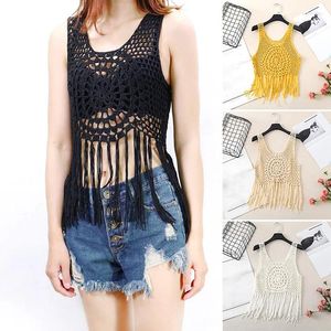 Ethnic Clothing Hollow Woven Sleeveless Vest For Women Bohemian Style Crochet Hoodie Vacation Outdoor Transparent Sun Protection Top