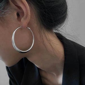 Earrings 2023 New Trendy Silver Color Big Circle Hoop Earrings for Women Exaggerated Metal Geometric Smooth Round Earrings Jewelry Gift