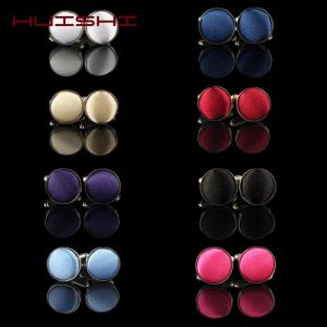 Links HUISHI Round Cufflinks Mens For Business Shirt Wedding Party Men Cufflink Solid Cloth Round Cuff links Accessories Wholesales