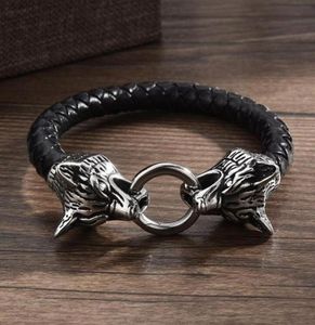 Bangel Viking Armband Lederseilkette Doppelbiss Ring für Männer Amulett Schmuck Geschenk Malebangle3561909