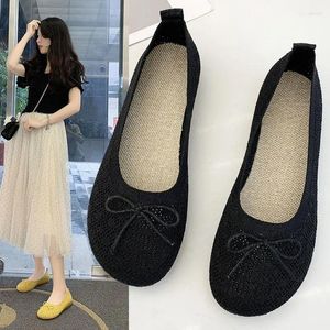 Casual Shoes Women Round Toe Shallow Flat Mesh Loafers Soft Bottom Ballet Flats Classic Moccasins Knit Dress Ballerina Q08