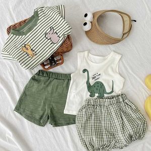 T-shirts Summer Infant Baby T-shirt Fashion Cartoon Girls Shorts Vest Cotton Boys Tops Korean Casual Kids Clothes H240423