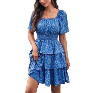 Lässige Kleider Sommer Mode Blumenkuchen Kleid kleiner Blumendruck Kurzarm süße Prinzessin Frauen Bohemian Strand Sund.