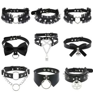 Collane in pelle CHUKER CHUKER PUNK COLLAR DONNE MEN ACCIVETTO CHOCHER CHOCKER CACCOLA COTURA GIOTHE GIOTHE GIOTHI METALI