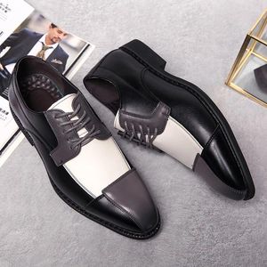 Dress Shoes Man Fashion Wedding Party Derby for Men British Patchwork Lace-up Casual Business Office Oxfords Flats