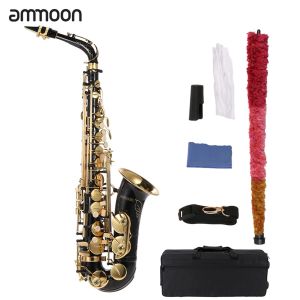 サクソフォンammoon eb alto saxophone真鍮ラッカーed gold e flat sax 82zキータイプの木管楽器のクリーニングブラシグローブパッド付きケース