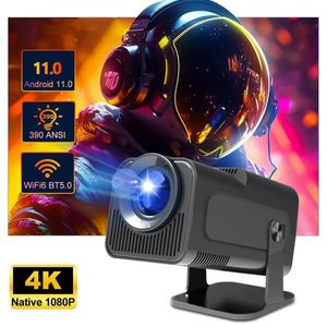 4K Android 11 Projektör Native 1080p 390Ansi Hy320 Çift WiFi6 BT50 19201080p Sinema Açık Mekan Taşınabilir Projetor Up Lipted Hy300 240419