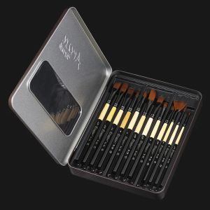 Irons Many Types Nylon Hair of Painting Brush Iron Box/pvc Artist Paint Brushes Set for Watercolor Oil Acrylic Gouache Painting 12 Pcs