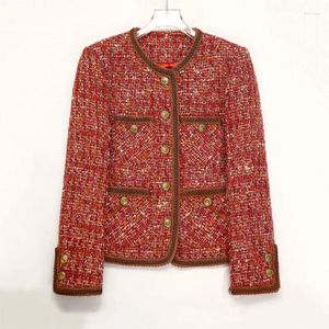 Giacche da donna rossa tweed giacca per il top primaverile/autunno/inverno in stile fragrante classico