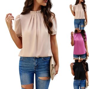 Women's T Shirts Fashionable And Sexy Tops Pleated Turtleneck Lace Short-sleeved Summer Formal Casual Plus Size Cloth
