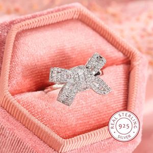 Cluster Ringe Luxusstil Bowknot Leiter Diamantring 925 Silber Damen Juwely Party Ladie Hochzeit feiner Schmetterling