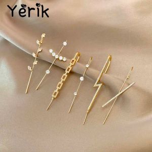 Earrings Yerik New Ear Needle Wrap Crawler Hook Earrings for Women Surround Auricle Diagonal Stud Copper Inlaid Zircon Piercing Earrings