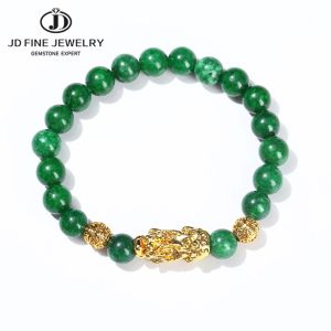 Strands jd Stone Green Chalcedony Golden Pixiu Bransoletka Kobiety Mężczyźni Charm Fengshui Zbieranie nadgarstka biżuteria