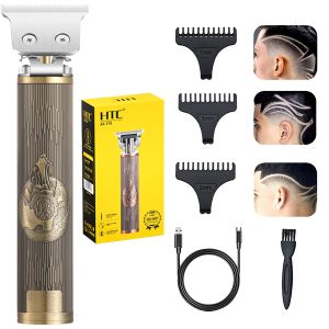 Clippers HTC Vintage T9 Hair Trimmer Machine Electric Clippers Men's Retro T9 Style Buddha Head Carving OilHeads Scissors