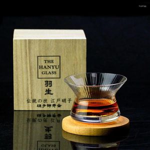 Vinglas som snurrar Hanyu Glass Whisky Limited Japanese Edo Kiriko Collection Crystal Cup Wood Present Box Whisky Brandy Snifters
