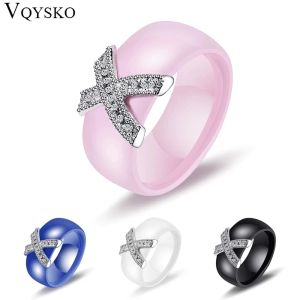 Band mode smycken kvinnor ringer med AAA Crystal 8 mm X Cross Ceramic Rings for Women Wedding Party Accessories Gift Design