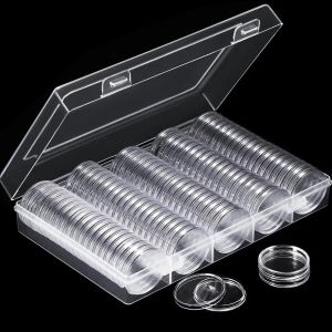 Bins 100pcs Clear Coin -Kapselhalter Hülle 27mm 30 mm transparent erinnerungsbekannter Münzmedaillen -Speicherbox -Sammlung Vorräte