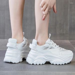 Sapatos casuais 6 cm de altura tênis de sola grossa feminina primavera e outono moda ao ar livre, brancos não deslizam Lidies Breathable Ladies 35-40