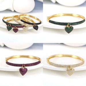 4PCS Bangle Fashion Elegant Gold Color Heart Pendant Jewelry Crystal Zircon Bracelets Lover Romantic Wedding Gift Wholesale